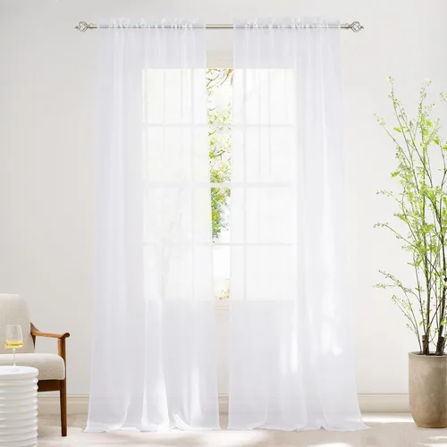 Miniatura 27 de NICETOWN Cortinas traslúcidas blancas de 63 pulgadas de largo para dormitorio, cortinas de gasa translúcida con bolsillo para barra, paneles