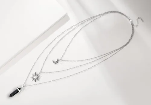 Miniatura 4 de Collar gótico de sol y luna para mujer, collares con colgante de cristal, accesorios Y2K, collar de luna creciente en capas para mujer, collar