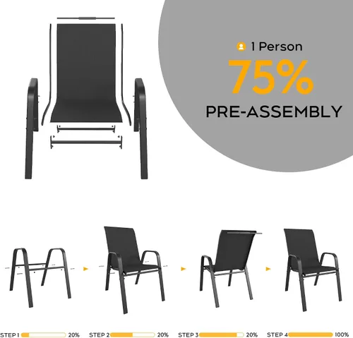 Miniatura 5 de Sillas de patio, sillas de comedor apilables para todo tipo de clima, tela de textileno y marco de metal, juego de sillas para exteriores para patio