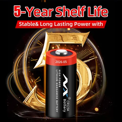 Miniatura 3 de CR123A - Batería de litio de 3 V, 3 voltios, 1600 mAh, batería de litio de alta potencia, larga duración para cámara, sistema de alarma, linterna