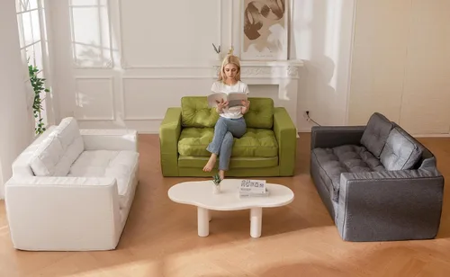 Miniatura 7 de YOSHOOT Sofá Cama Loveseat, Sofá Convertible de 55" Sofá Cama Sillón Futón para Sala de Estar, Sofá de Piso Extraíble 3 en 1 con Respaldo y verde