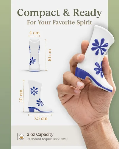 Miniatura 6 de Vasos de Chupito en Forma de Bota de Vaquero — Juego de Vasos de Chupito de Cerámica 100% Hechos a Mano para Despedida de Soltera Vaquera — Azul