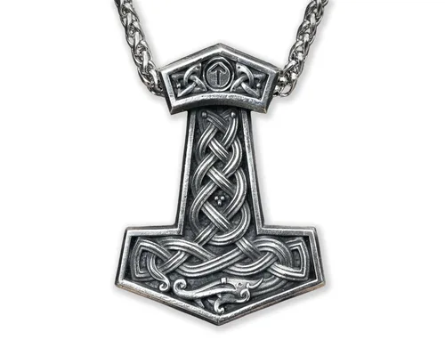 Miniatura 96 de Viking Thors Hammer Necklace Pendant - Vegvisir Aegishjalmur Helm of Awe Raven Huginn Muninn Pendant Necklace Amulet Talisman - Thor Necklace