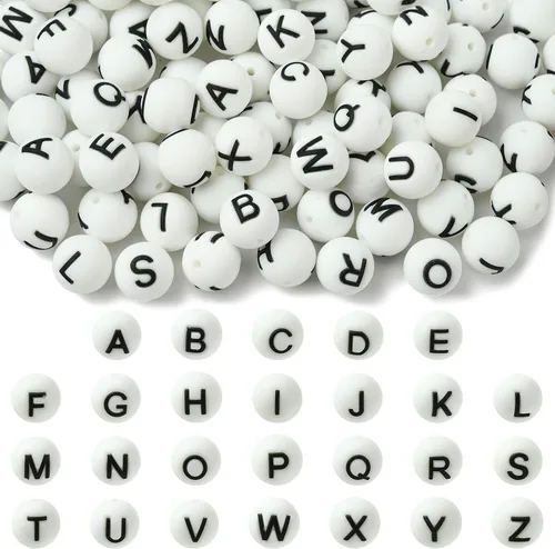 Miniatura 12 de 26 cuentas de silicona con letras de 0.59 pulgadas para hacer llaveros, cuentas focales redondas de silicona A-Z para bolígrafos, pulseras, collares