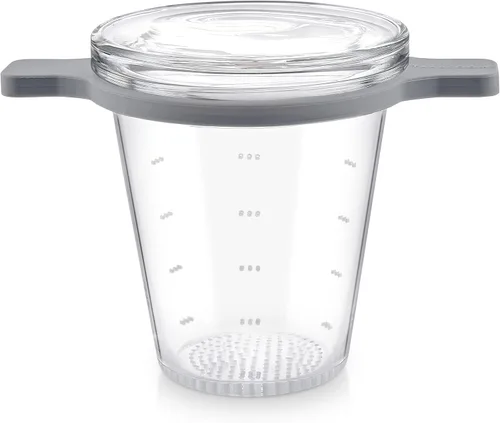 Teabloom Infusor de té de vidrio de pureza pendiente de patente con tapa, borosilicato 3.3, filtro perforado con láser, ajuste universal para tazas