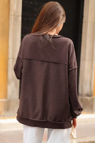 Miniatura 92 de AlvaQ - Sudadera de gran tamaño para mujer, informal, de manga larga, con botones y cuello Henley, tipo túnica
