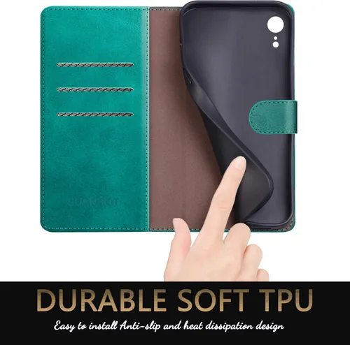 Miniatura 6 de SUANPOT Funda de piel tipo cartera para iPhone XR 6.1 (no XS 5.8 pulgadas, XS Max 6.7 pulgadas) con bloqueo RFID, tarjetero de crédito, funda