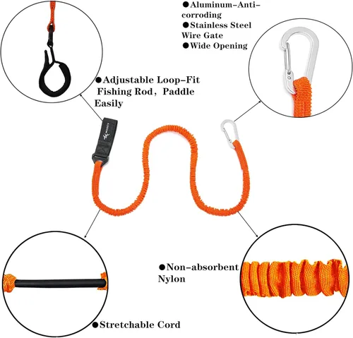 Miniatura 3 de Correa de remo para kayak, correa de caña de kayak, cordón elástico en espiral, accesorios de pesca para kayak y remos Naranja -1 paquete