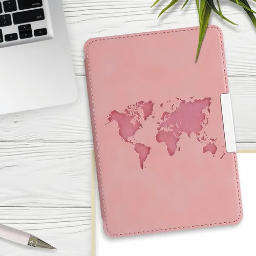 Miniatura 2 de kwmobile Funda compatible con Amazon Kindle Paperwhite (10.Gen - 2018) - Funda para lector electrónico - Esquema de viaje rosa polvoriento
