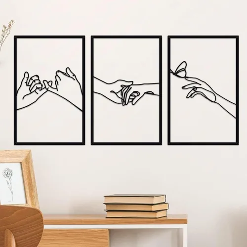 Arte de pared de metal con forma de mano de cuerpo minimalista de líneas femeninas, esculturas de pared modernas de línea abstracta para el hogar,