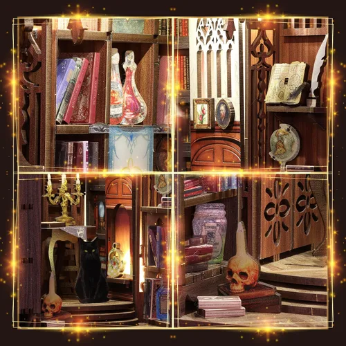 Miniatura 4 de Kit de rincón de libros – Kit de rincón de libros para adultos, juego de manualidades en miniatura para casa de muñecas, rompecabezas 3D de madera