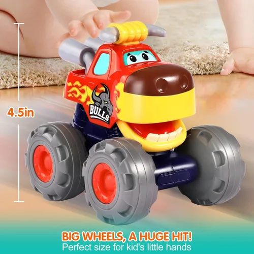 Miniatura 7 de Autos de juguete para niños de 1, 2, 3 años, paquete de 3 camiones monstruo, juguete de cocodrilo, búho, leopardo, rueda grande, camiones de juguete