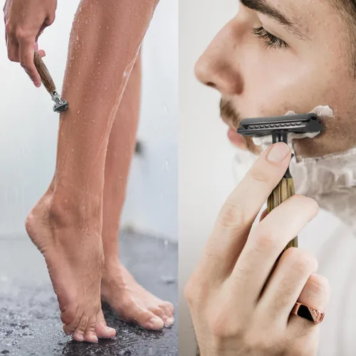 Miniatura 3 de Bambaw Maquinilla de afeitar de seguridad de doble filo para hombres y mujeres, maquinilla de afeitar de doble filo con 5 cuchillas, afeitadoras