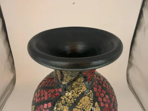 Miniatura 5 de Jarrón de mosaico de 24 pulgadas, cilindro alto hecho de terracota con piezas de mosaico de vidrio rojo, dorado y negro, pieza decorativa hecha a