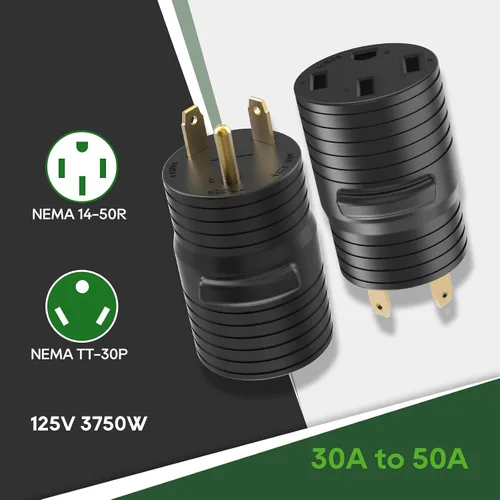 Miniatura 3 de RVGUARD Enchufe adaptador RV de 30 amperios a 50 amperios, adaptador de corriente eléctrica NEMA TT-30P a NEMA 14-50R