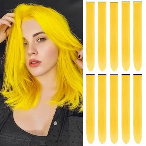 Miniatura 15 de Extensiones de cabello sintético de 22 pulgadas, extensiones de cabello sintético largo y lacio con clip, extensiones de cabello sintético para Negro