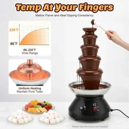 Miniatura 5 de Fuente de fondue de chocolate de 5 niveles, fuente de chocolate, fuente de chocolate, eléctrica comercial, torre de fondue de acero inoxidable, Rojo