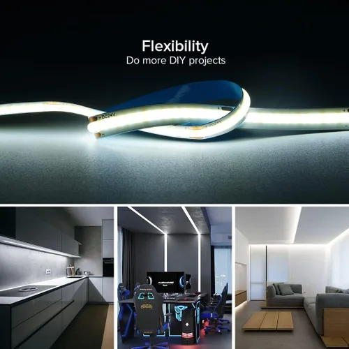 Miniatura 2 de Tira de luces LED COB DC24V de 16.4 pies, 6000 K, blanco frío, 320 LED, flexible, de alta densidad, uniforme, brillante, 9W/m, CRI90+ regulable
