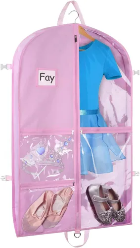 Miniatura 7 de Bolsas de ropa de baile negras de Zilink, bolsa de ropa de 40 pulgadas para competiciones de baile con 5 bolsillos transparentes con cremallera
