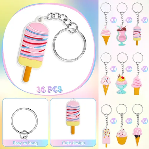 Miniatura 3 de Sasylvia 36 llaveros de helado para fiestas, regalos a granel, conos dulces, decoraciones de fiesta de cumpleaños para mujeres y hombres, accesorios