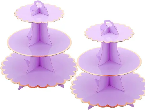 Miniatura 10 de MRPAPA Paquete de 2 soportes de cartón para cupcakes, bandeja de postre de 3 niveles, soporte de papel desechable, mini soporte para tartas