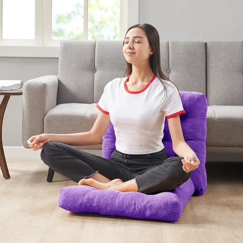 Miniatura 115 de Juego de 2 almohadas de suelo de meditación, almohadas cuadradas grandes para adultos, cojín de pana copetuda para sala de estar de tatami, gris, 22