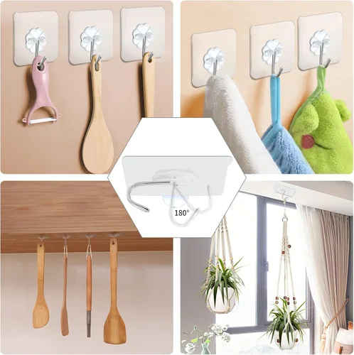 Miniatura 3 de Paquete de 50 ganchos adhesivos, ganchos de pared resistentes de 22 libras (máx.) para colgar llaves, tazas, sombreros, abrigos, ganchos adhesivos