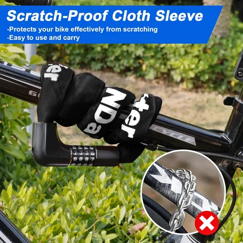 Miniatura 6 de NDakter Cerradura de cadena para bicicleta mejorada con combinación de 4 dígitos y 2 llaves, 1.64/2.3/3.2/4.28 pies, cerradura antirrobo