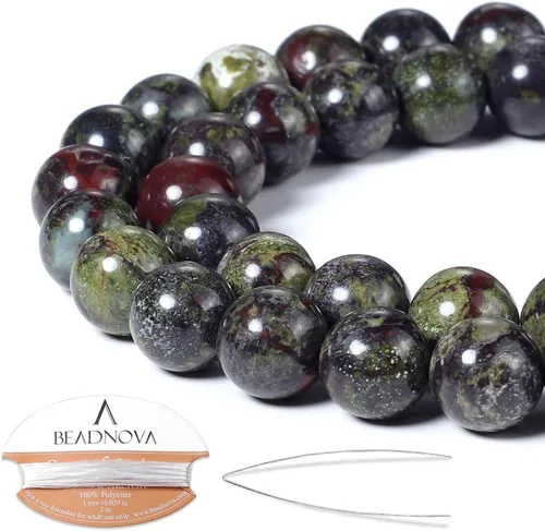 Miniatura 16 de Cuentas de ónix negro BEADNOVA con cuentas de cristal natural, piedras preciosas, redondas, sueltas, curativas de energía con cordón elástico de 01)