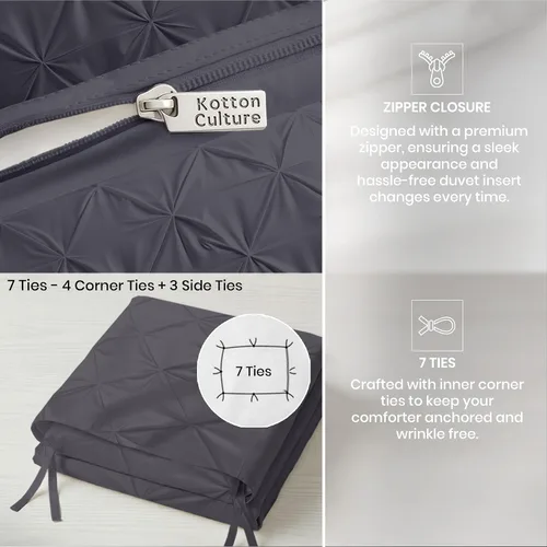 Miniatura 34 de Kotton Culture 1 Pc Twin/Twin XL Size Pinch Pleated - Pintuck Duvet Cover Only - 100% Egyptian Cotton Sateen -1000 TC Luxury Comforter Cover-Zipper