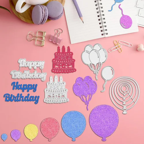 Miniatura 4 de Die Cuts for Card Making 5 Pieces, Metal Stencils Cutting Dies for Card Making DIY Happy Birthday Balloons Cake, Scrapbooking Embossing Album Card