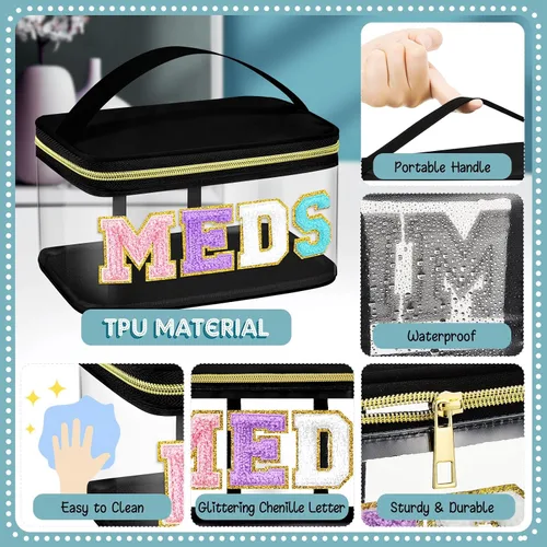 Miniatura 4 de Geetery Bolsa de Letras de Chenilla, Estuches de Viaje Meds Cheer Regalos para Porristas Bolsa de Cosméticos Maquillaje de Nylon Portátil Preppy