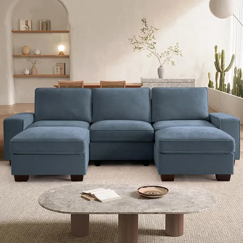 Miniatura 15 de TEKAMON Sofá Modular de 100" con Almacenamiento en los Asientos, Cómodo Sofá de Tela Chenilla de 3 Plazas para Sala de Estar, Oficina, Apartamento
