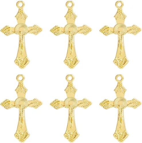 Miniatura 7 de SUNNYCLUE 1 Caja 50 Piezas Dijes de Cruz de Rosario Dijes de Cruz Dorada a Granel Crucifijo de Pascua Pieza Central de Metal Amuleto Elegante