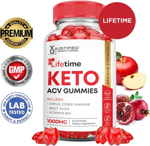 Miniatura 2 de Justified Laboratories Lifetime Keto ACV Boost Gummies 1000mg con jugo de granada remolacha raíz B12 60 gomitas