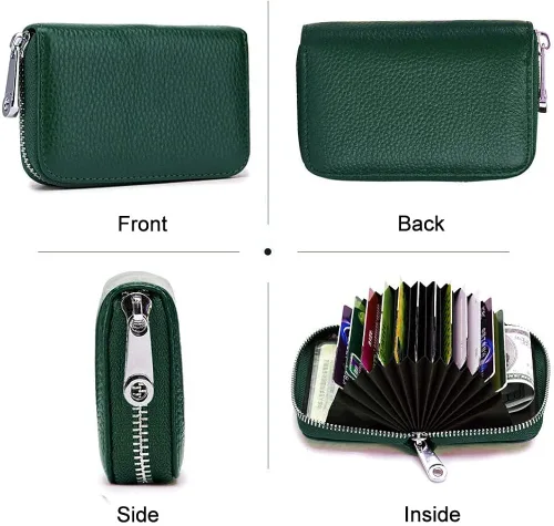 Miniatura 2 de Tarjetero RFID de cuero genuino para tarjetas de crédito con cremallera, Moderno