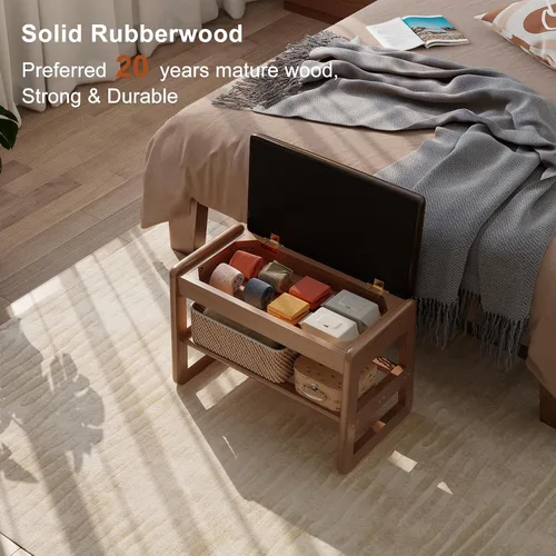 Miniatura 5 de AQIMUELE Banco pequeño para zapatos, banco de zapatos de 2 niveles con almacenamiento con tapa abatible, zapatero de madera para entrada, pasillo