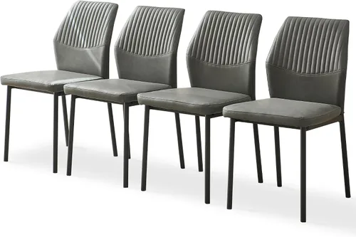 Miniatura 30 de Juego de 4 sillas de comedor de piel sintética marrón, cómodas sillas de cocina tapizadas sin brazos con patas de metal negro para sala de estar