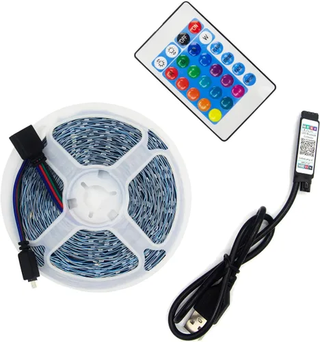 Miniatura 10 de Tira de luces LED de 16.6 pies (16.4 ft) de color RGB con aplicación y control remoto IR 5050 SMD LED 30 luces por metro para dormitorio, hogar
