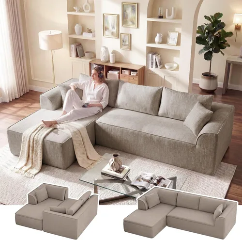 Miniatura 20 de Vesgantti 106" Boneless Couch with Chaise, U Shaped Deep Seat Comfy Cloud Modular Sofa Chenille Memory Foam Sectional Couches for Living Room