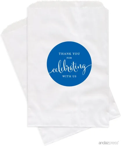 Miniatura 35 de Andaz Press Bolsas de regalo personalizadas para mesa de postre, agradecimiento por celebrar con nosotros, aguamarina, paquete de 24, personalizadas