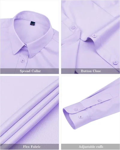 Miniatura 4 de J.VER Camisas de vestir para mujer, de manga larga, con botones, sin arrugas, blusa de trabajo sólida