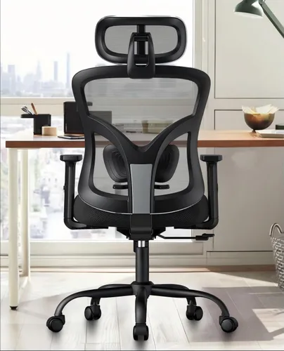 Marsail Silla ergonómica de oficina, silla de escritorio, silla de juegos con soporte lumbar ajustable en altura, reposabrazos ajustable y Oscuro