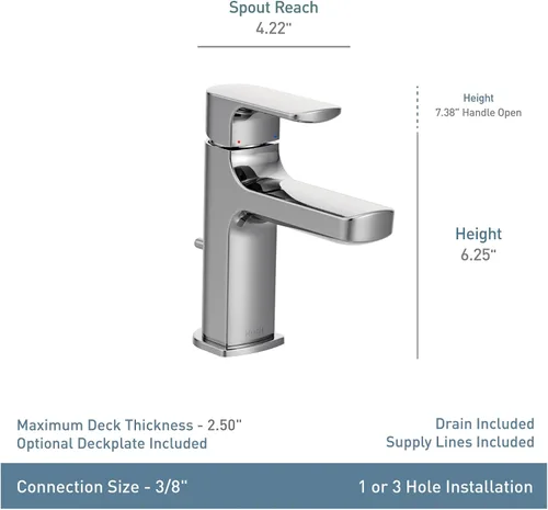 Miniatura 5 de Moen 6900BN Rizon - Grifo de baño moderno de una manija con conjunto de drenaje, níquel cepillado