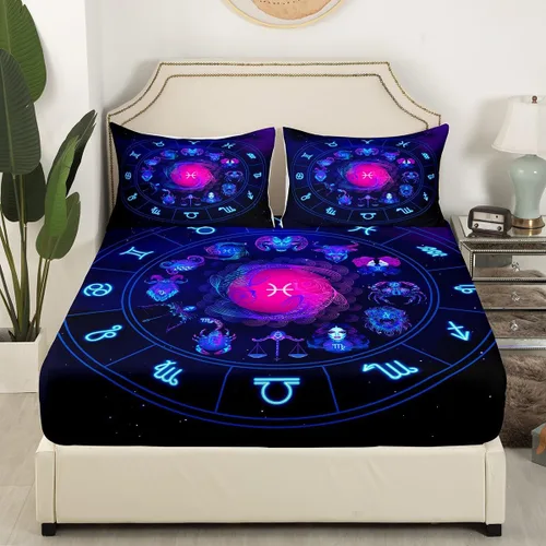 Miniatura 3 de Erosebridal Piscis - Juego de sábanas bajeras tamaño individual, diseño de constelación 3D, juego de sábanas moradas de galaxia para niños, jóvenes