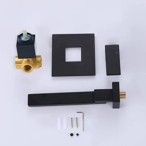 Miniatura 7 de Grifo de bañera de montaje en pared con boquilla extra larga, grifo de llenado de bañera de una sola manija con válvula de latón áspero, negro mate