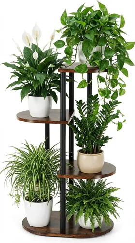 Miniatura 9 de Soporte escalonado para plantas de interior, estante alto de madera para plantas de 6 niveles y 7 macetas para múltiples plantas de flores, soporte