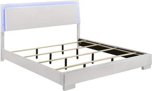 Miniatura 11 de Coaster Home Furnishings Felicity - Madera - Cama de panel Queen con cabecera tapizada, interruptor táctil, luz LED azul y estribo bajo, dormitorio