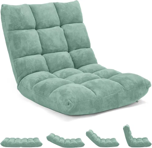 Miniatura 17 de RELAX4LIFE Silla de suelo con soporte para el respaldo, sillón perezoso ajustable de 14 posiciones, cama acolchada y sillón reclinable para leer