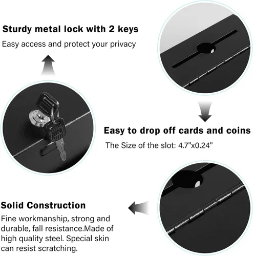 Miniatura 7 de xydled Caja de sugerencias con cerradura montable en pared de metal para donación/boleta/votación/colección/caja de depósito de llaves con 50